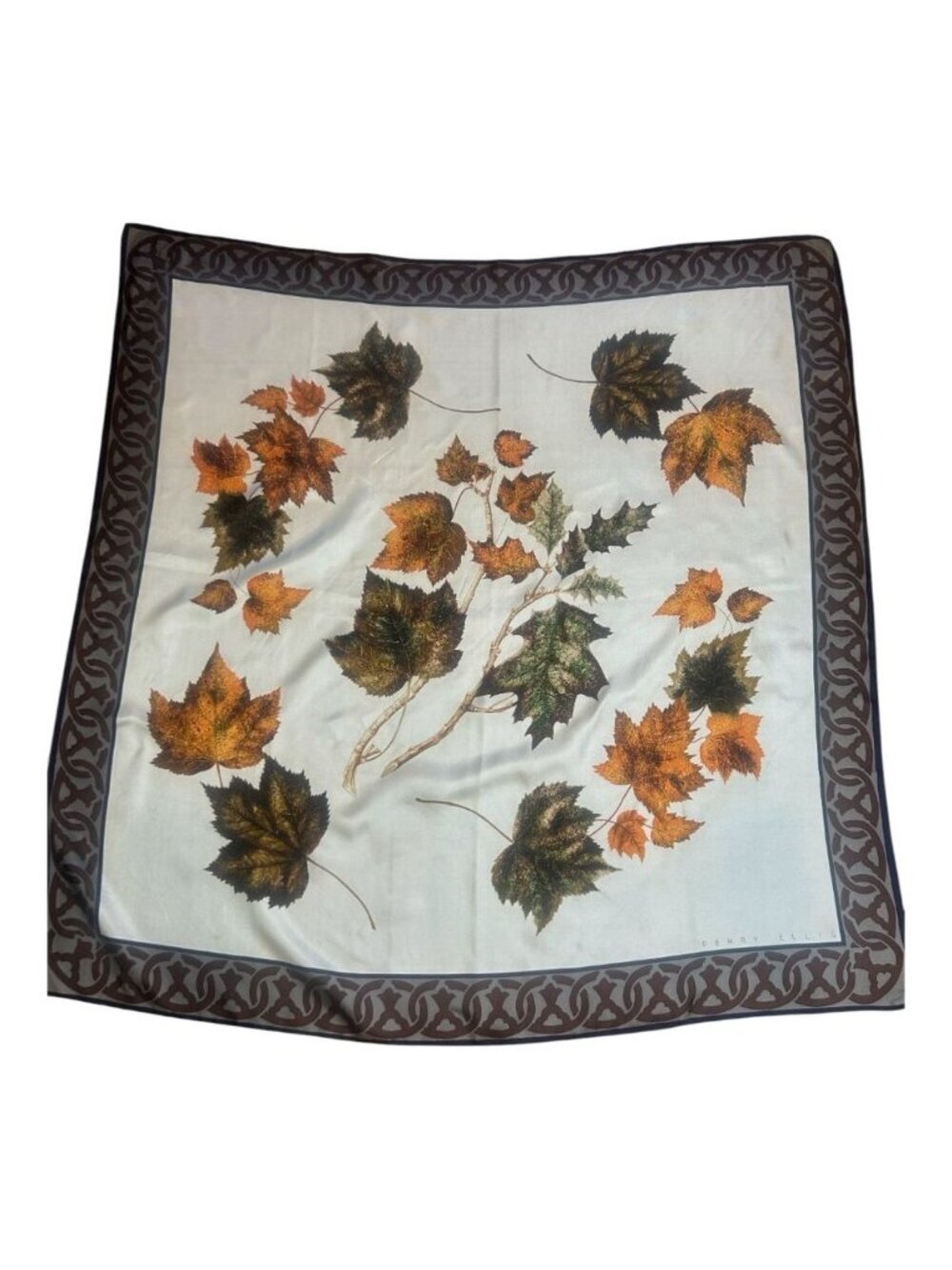 Perry Ellis Autumn Leaves 100% Silk Large 45" Square Designer Scarf